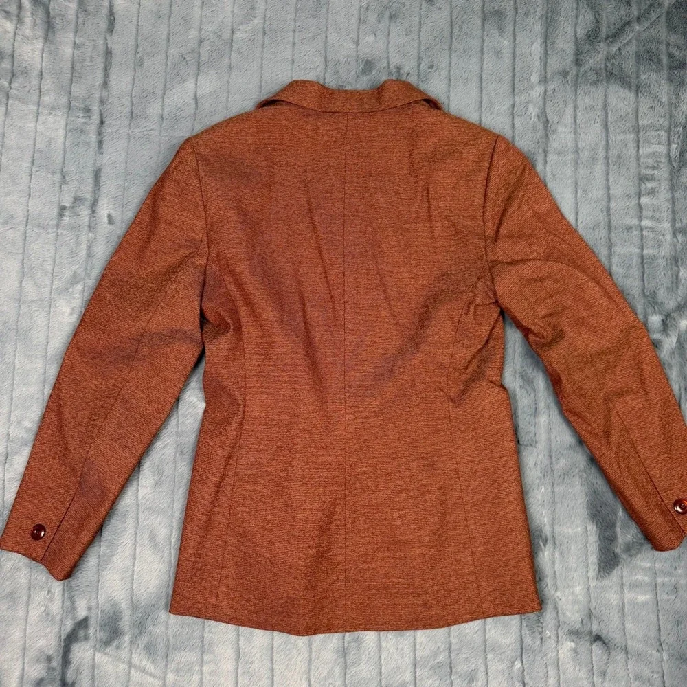 Larry Levine Suits Womens Rust Orange 2 Pc Double Breasted Blazer Skirt Set 10
